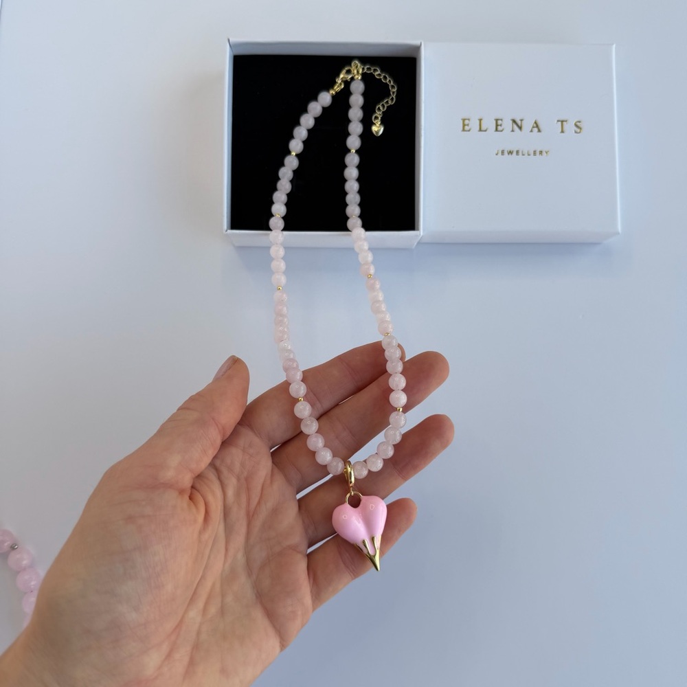 519 Rose Quartz Heart Pendant Necklace - Picture 3 of 5